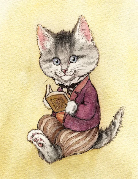 水彩画メインクーン猫手描きペットポートレートイラスト分離 水彩画メインクーン猫手描きペットポートレートイラスト分離