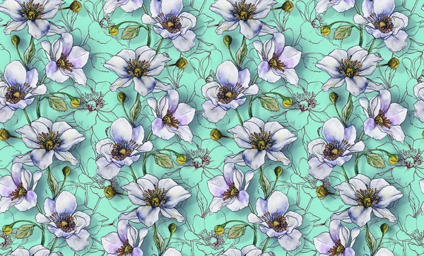 Seamless Pattern Light Flowers Light Background Wallpaper Pattern Fabric Making — Stock Photo, Image