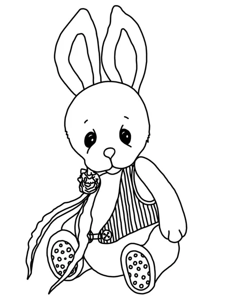 Culoare alb-negru. Desen animat Teddy Rabbit. O jucărie. Ilustrație — Fotografie, imagine de stoc