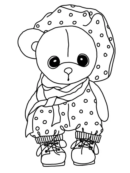 テディベア着色 黒と白のカラーリング テディベア おもちゃ 手で描かれています 黒のアウトライン 悲しいソフト クマのぬいぐるみ インク — ストック写真