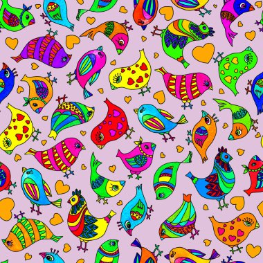 Seamless pattern. Colorful abstract birds. Watercolor illustration. The pattern is for wallpapers, textiles, pillows, wrapping paper.