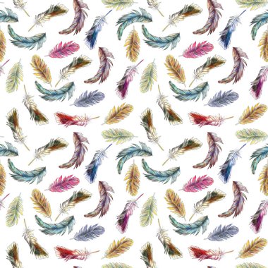 Suluboya boyalı renkli tüylerin dikişsiz desen