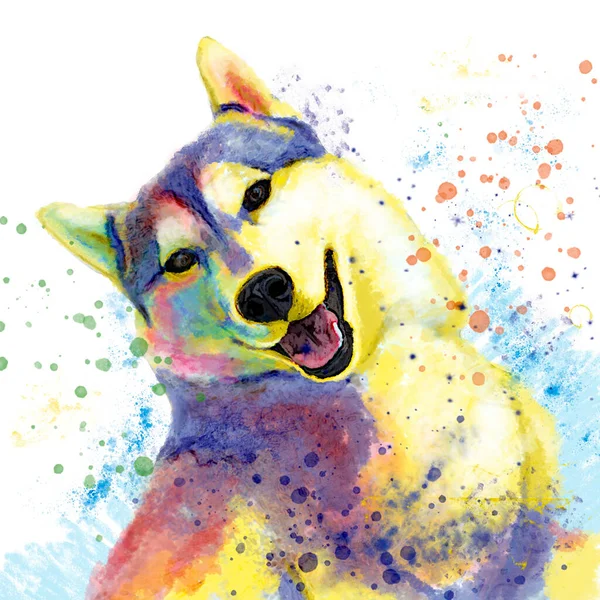 Färgglada Husky Målning Vit Bakgrund Kopiera Utrymme Regnbåge Hund — Stockfoto