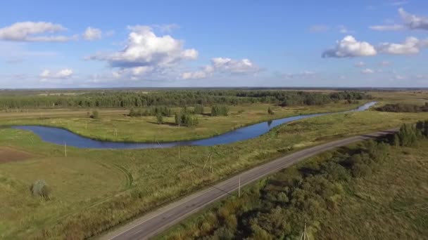 Vista Aérea Naturaleza Rusia Río Campos — Vídeo de stock