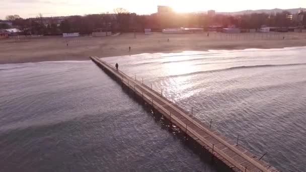 Pemandangan Udara Laut Dan Matahari Terbenam Jembatan Laut — Stok Video