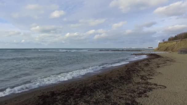 Flygfoto Havet Och Stranden Ryska Staden — Stockvideo