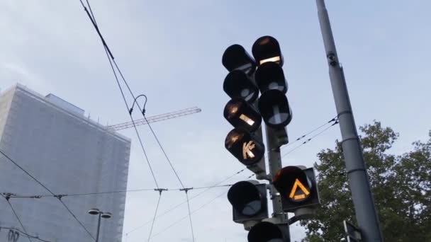 Výstražná Světla Zblízka Úrovňovém Přejezdu Německu První Oranžové Světlo Přijde — Stock video