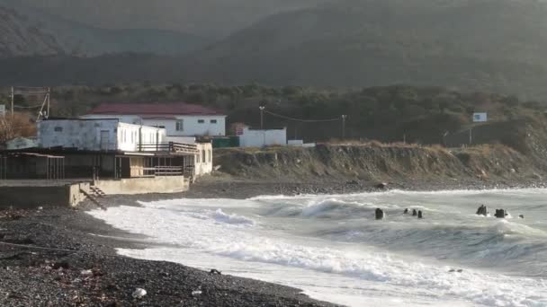 Praia Velha Aldeia Aldeia Pescadores Sem Barcos Costa Mar — Vídeo de Stock