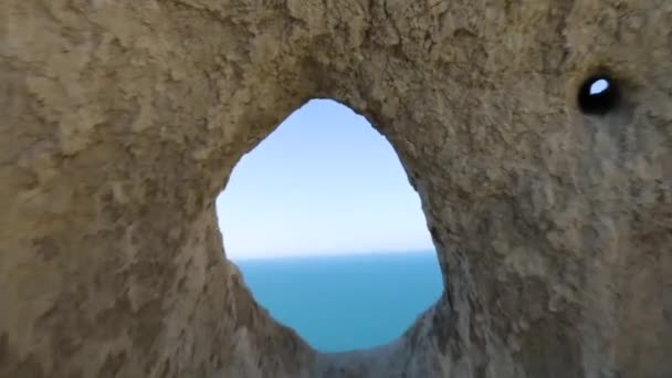 Camera Going Portal Hole Cave Rock Formation — Stock Video
