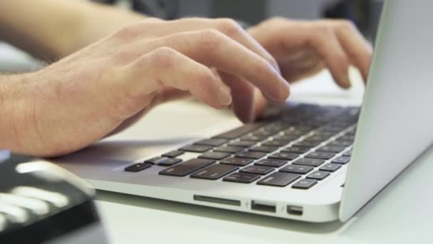 Business Man Hands Type Laptop Keyboard Business Hands Touch Typing — Vídeos de Stock