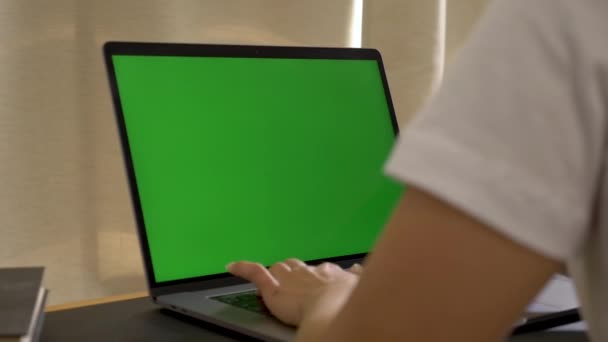 Sopra Spalla Della Donna Asiatica Guardando Schermo Verde Persona Ufficio — Video Stock