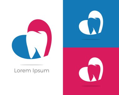 Diş Bakımı logo Icons set, dişin içinde kalp vektör çizim.