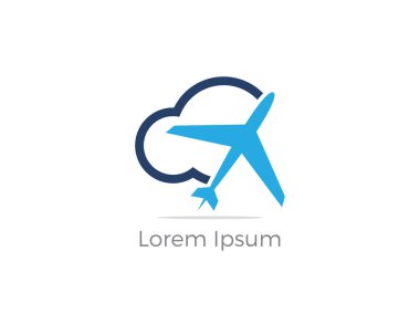 Logo tasarımı, bulut, turizm vektör simgeler uçakta seyahat.