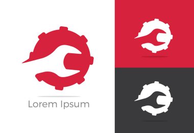 Otomobil, araba tamir servisi logo tasarımı, anahtarı dişli simgesini, mekanik araçlar vektör çizim, tesisatçı sembolü, garaj ve dükkanı logo auto.