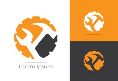 Otomobil, araba tamir servisi logo tasarımı, anahtarı dişli simgesini, mekanik araçlar vektör çizim, tesisatçı sembolü, garaj ve dükkanı logo auto.