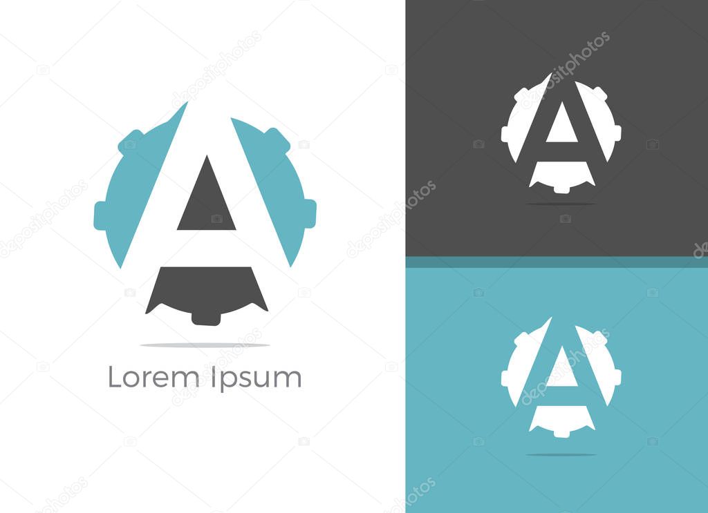 Mechanic garage A letter logo design, letter A in gear vector icon.
