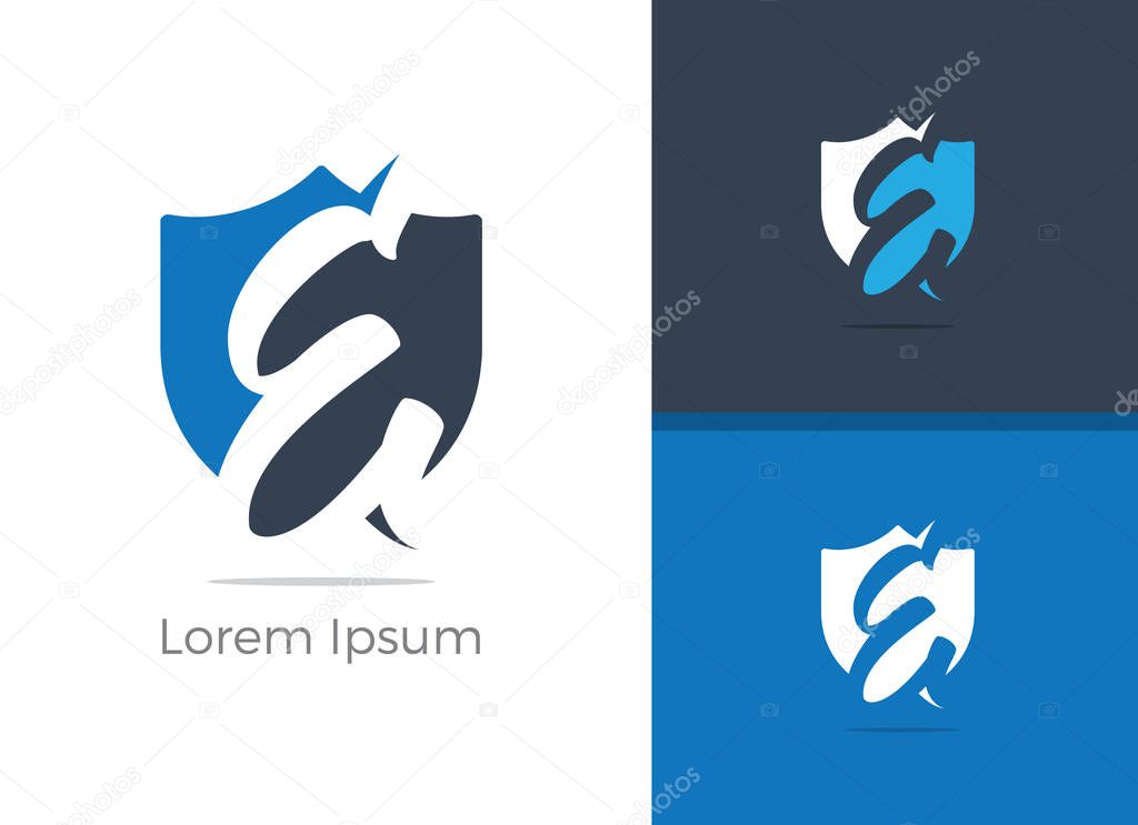 Safety and Security E letter logo design. Protection letter E in shield vector icon.