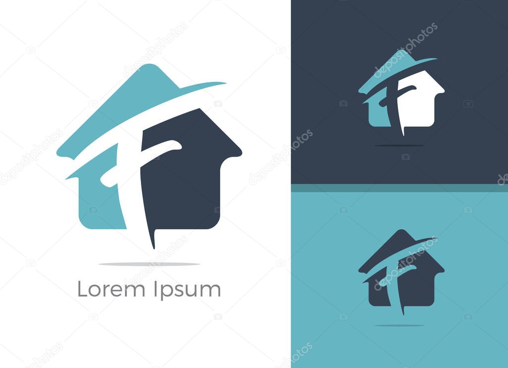 Real Estate agency letter F logo design, F letter in home vector icon.