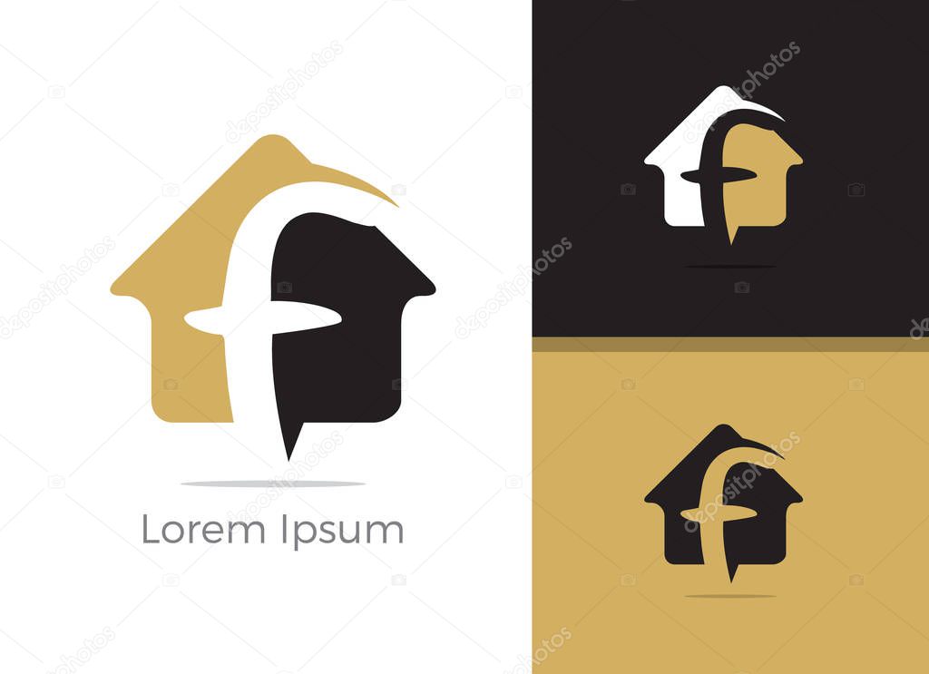 Real Estate agency letter F logo design, F letter in home vector icon.