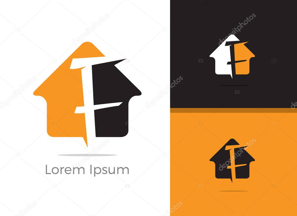 Real Estate agency letter F logo design, F letter in home vector icon.