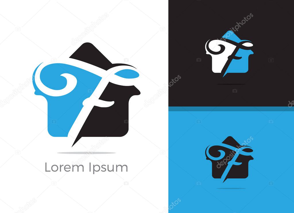 Real Estate agency letter F logo design, F letter in home vector icon.