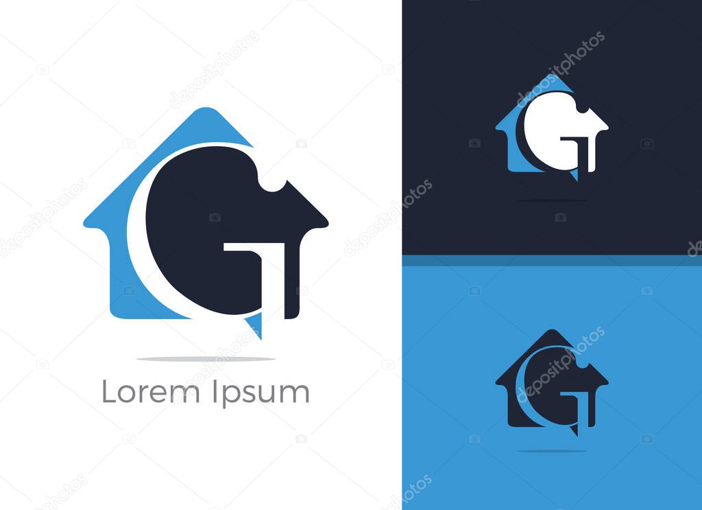 Real Estate G letter logo design, letter g in home vector icon.