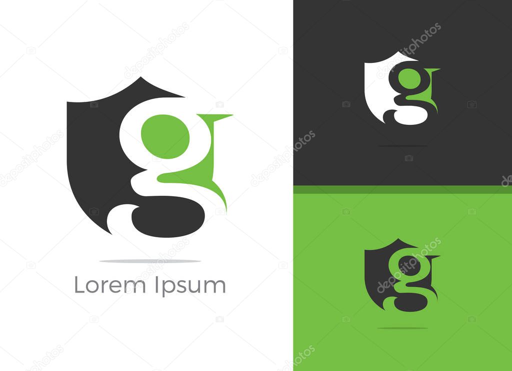 Safety and Security G letter logo design,  letter g in shield vector icon.