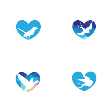 mavi renkli vektör logosu tasarım, uçan ördek, serçe, aşk, mavi illüstrasyon