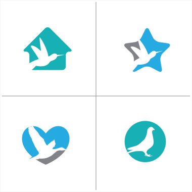 renkli kuşlar illüstrasyon, sinekkuşu, uçan ördek vektör logosu tasarım 