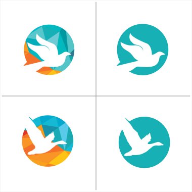  daire illüstrasyon renkli kuşlar, Güzellik, yaban hayatı, uçan tüyler vektör logo tasarım