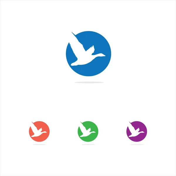 Bunte Fliegende Ente Vektor Logo Design Blau Grün Kreis Vogel — Stockvektor