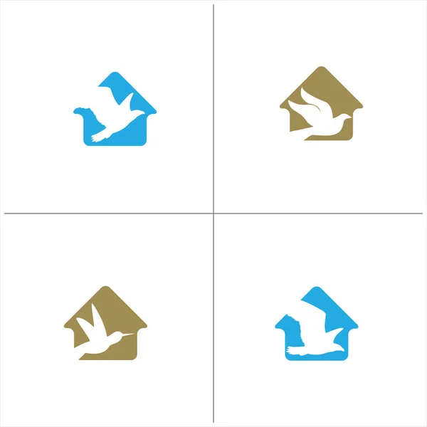 Diseño Del Logotipo Del Vector Aves Azul Marrón Casa Colibrí — Vector de stock