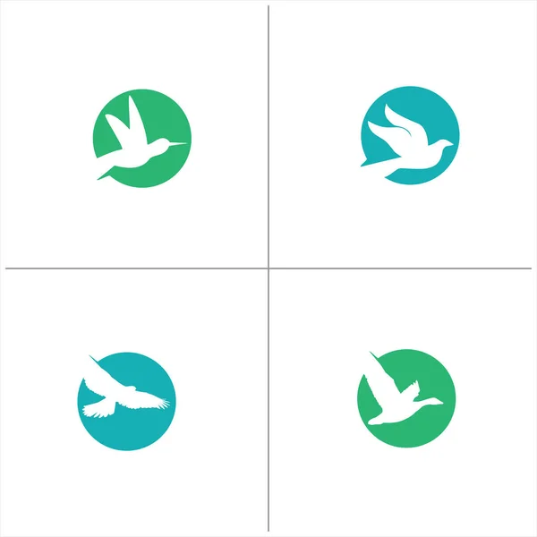 Vögel Vektor Logo Design Grün Kreis Kolibri Fliegender Vogel Freundlich — Stockvektor