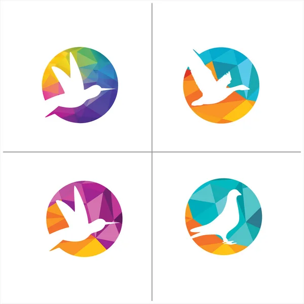 Bunte Vögel Illustration Taube Kolibri Fliegende Ente Vektor Logo Design — Stockvektor