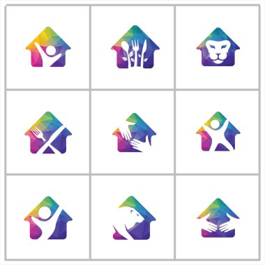 renkli ev illüstrasyon, özgürlük, mutlu, çocuk, yardım, sadaka vektör logo tasarımı