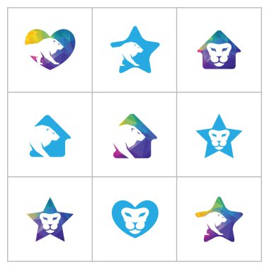 Aslan yıldız logo tasarımı, kaplan vektör simgesi. hayvan illüstrasyon.