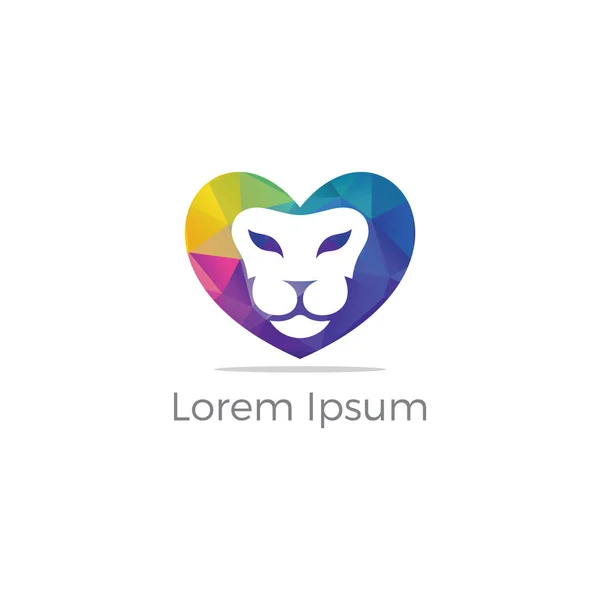 Λιοντάρι Στην Καρδιά Σχεδιασμός Λογότυπου Είδωλο Διάνυσμα Τίγρης Εικονογράφηση Ζώου — Διανυσματικό Αρχείο