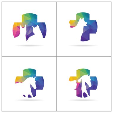 Hayvan bakım merkezi illüstrasyon, evcil hayvan hastane ve klinik logo tasarımı, kedi ve köpek bakım vektör simgesi.