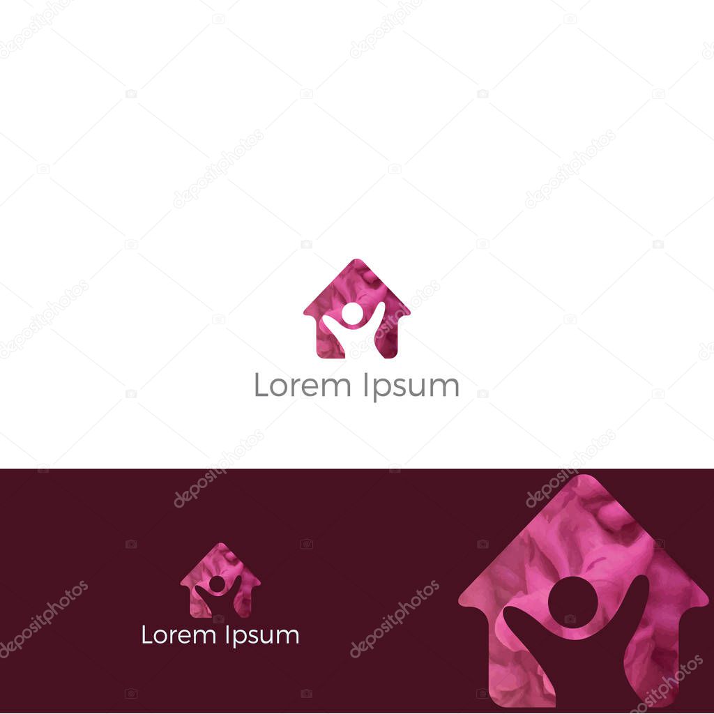 Colorful Happy home real estate vector logo icon, apartment for students, charity support poor orphanage house logo