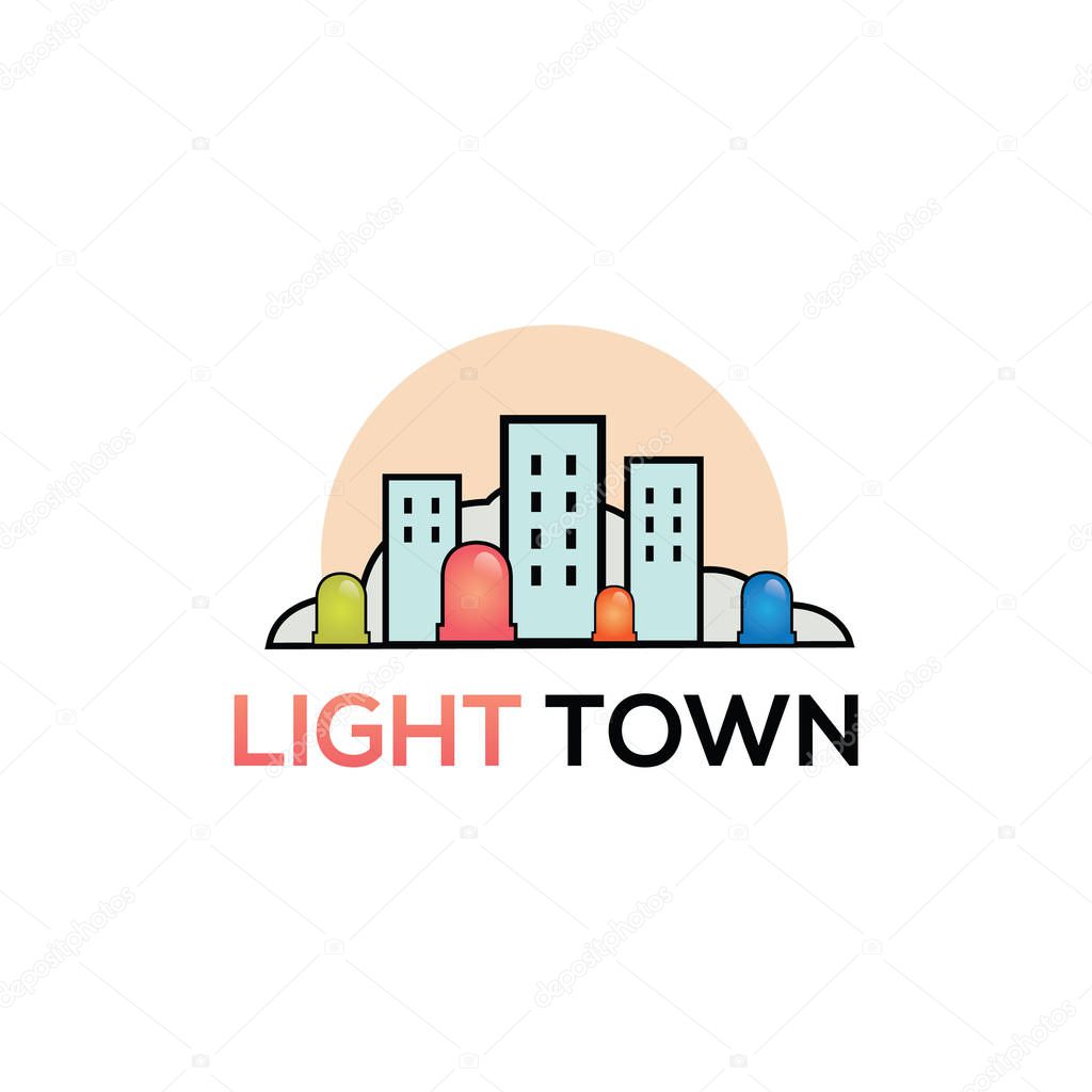 Light town vector illustration, city construction logo design.