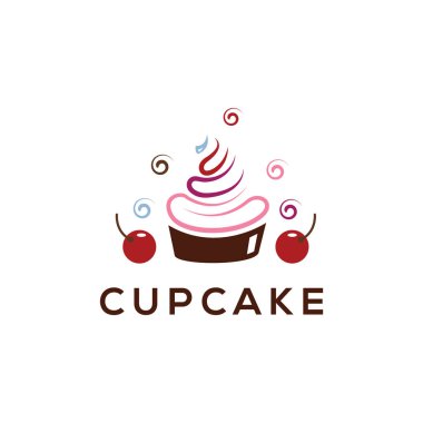 Dondurma logosu, dondurulmuş yoğurt vektör illüstrasyon, cupcake simge tasarımı.