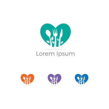 Düşük poli Restoran Logo, gıda aşığı, sağlıklı ve organik Gıda Sanayi, paket vektör simgesi, Ev pişirme kaşık. bitkisel gıda kalp illüstrasyon.