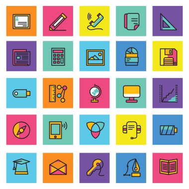 Web vektör simgeleri, Renkli simge tasarımları, düz simgeler seti, güzel simgeler, iş ve teknoloji simgeleri, anahat simgeleri