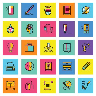 Web vektör simgeleri, Renkli simge tasarımları, düz simgeler seti, güzel simgeler, iş ve teknoloji simgeleri, anahat simgeleri