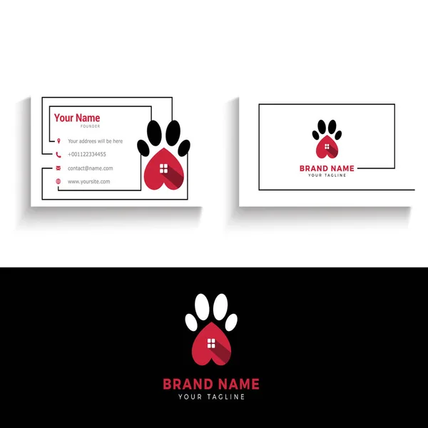 Dog Paw Векторний Логотип Візитка Дизайн Візитки Магазину Домашніх Тварин — стоковий вектор