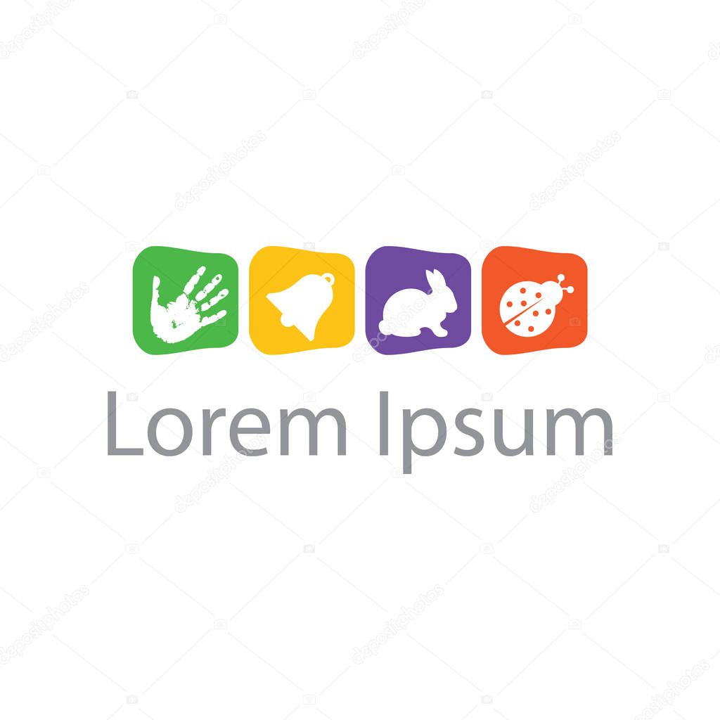 Colorful art kids vector, school children logo design. Kindergarten illustration, daycare icon.