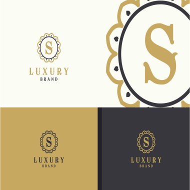 Lüks mektup S monogram vektör logo tasarımı. mandala ve süs illüstrasyon. Kozmetik ve güzellik ürünleri simgesi.