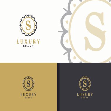 Lüks mektup S monogram vektör logo tasarımı. mandala ve süs illüstrasyon. Kozmetik ve güzellik ürünleri simgesi.