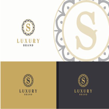 Lüks mektup S monogram vektör logo tasarımı. mandala ve süs illüstrasyon. Kozmetik ve güzellik ürünleri simgesi.