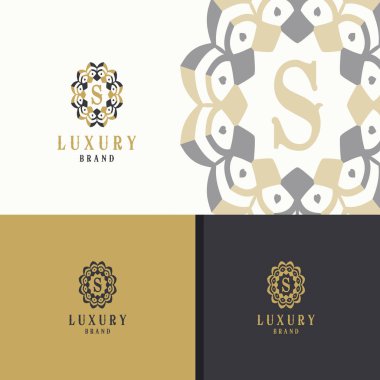Lüks mektup S monogram vektör logo tasarımı. mandala ve süs illüstrasyon. Kozmetik ve güzellik ürünleri simgesi.
